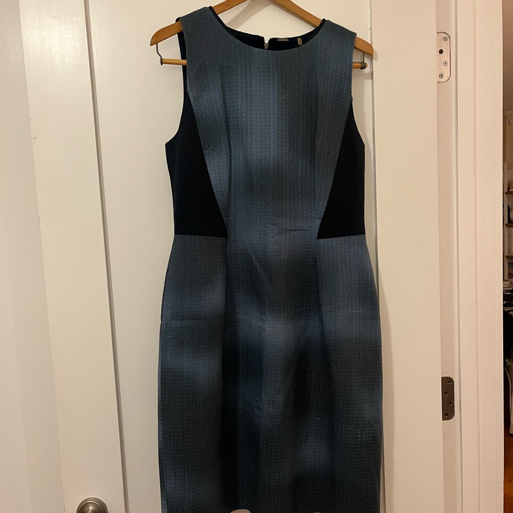 Elie Tahari Navy and Black Midi Dress